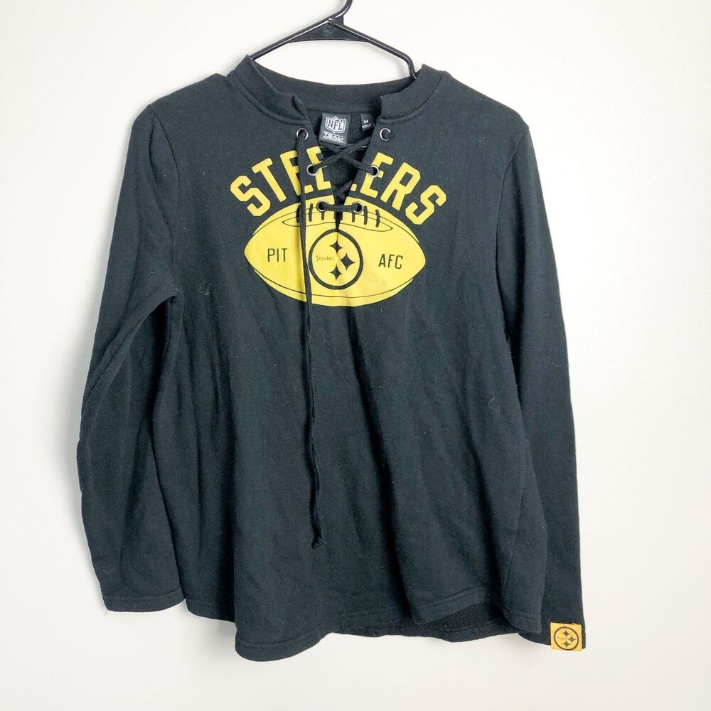 NFL Team Apparel Pittsburg Steelers Lace Up V Neck Pullover Sweater Medium